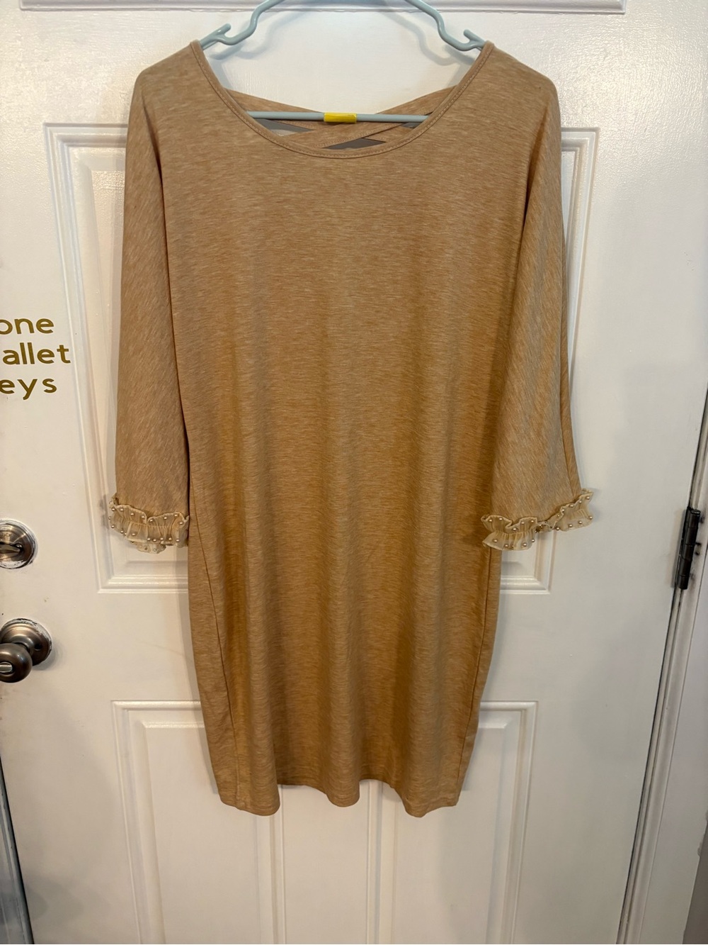 Beige Mini Dress with Ruffle Cuffs - Women's Casual Shift